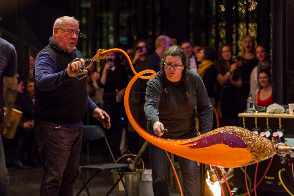 Photo of Lino Tagliapietra blowing glass. Lino is one of the Individual Award recipients for the 2023 Governor’s Arts & Heritage Awards. Photo by the Corning Museum of Glass.