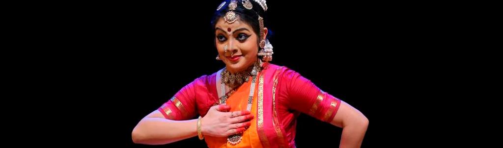 Nidhi Achanta performing a traditional Indian dance.