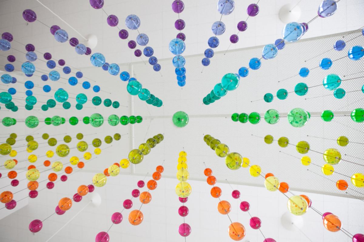 Spectrum of Light (2012, glass) by Etsuko Ichikawa, located at Frederickson Elementary School, Puyallup, Western WA. Photo by Sean Frego.