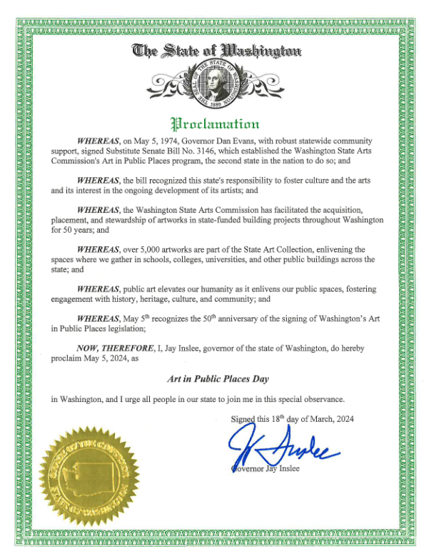 Image of the 2024 Art in Public Places Day proclamation