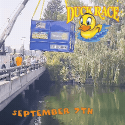 The Great Drake Park Duck Race 2025 gif of thousands of rubber ducks being dropped into the Deschutes river