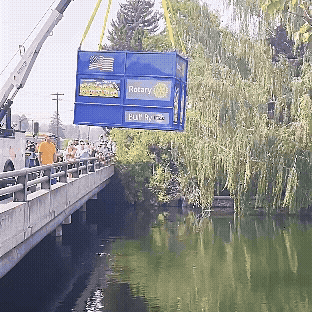 Great Drake Park Duck Race, ducks going into the Deschutes river.