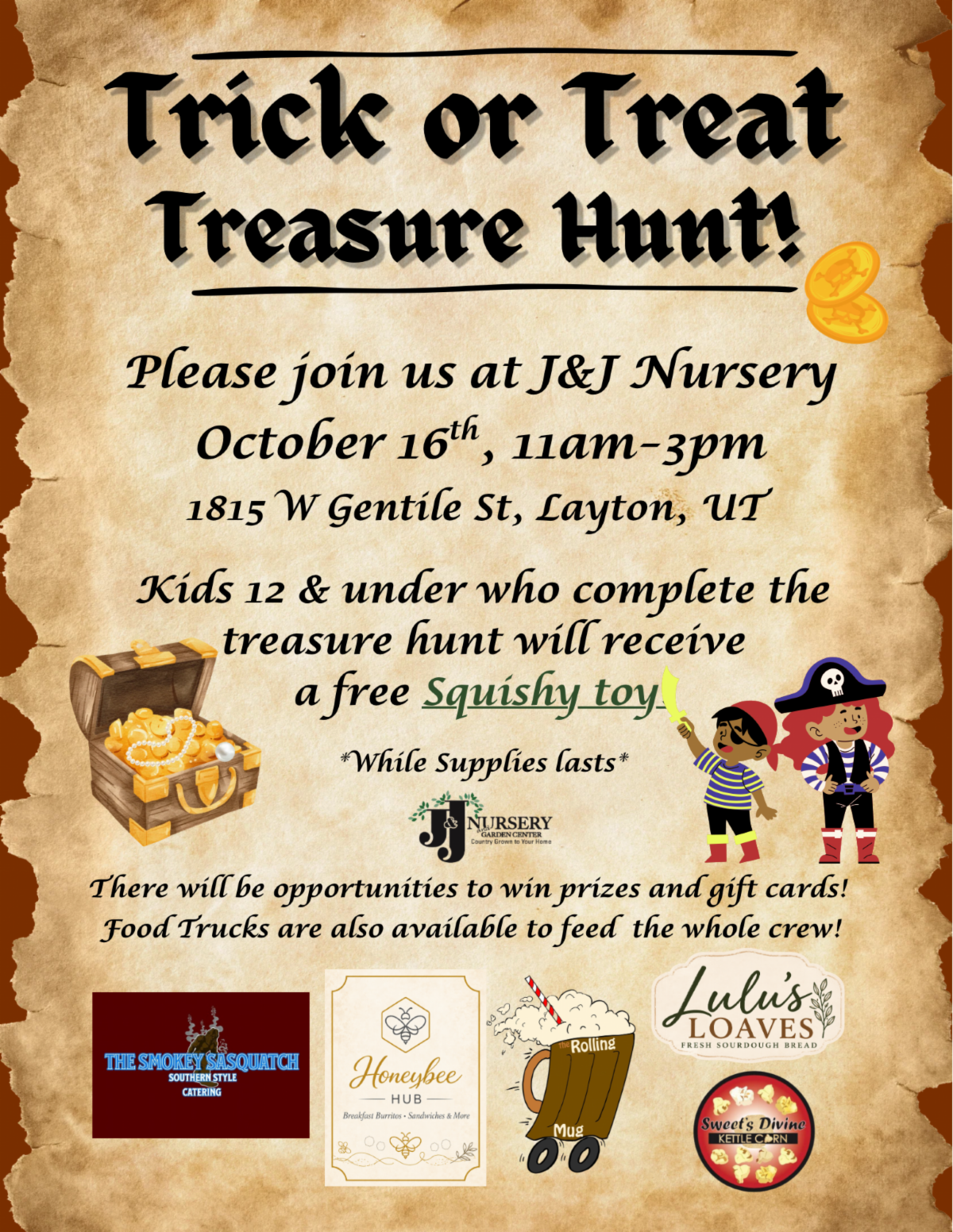 J&J Trick-or-Treat Treasure Hunt event flyer