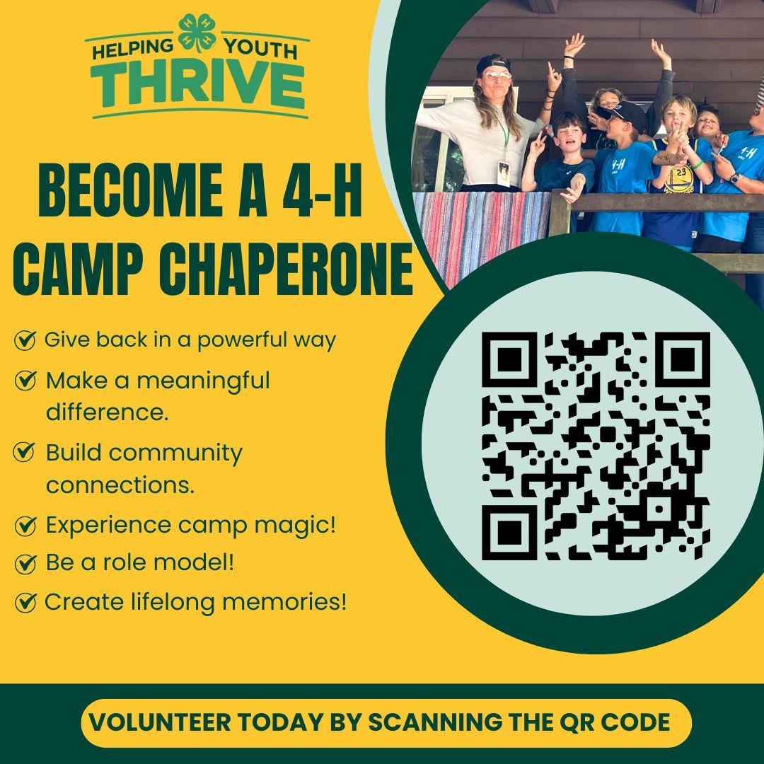 Become a 4-H Camp Chaperone and help make a lasting impact on youth! Volunteering at 4-H camp is a meaningful way to give back while supporting young people as they learn, grow, and build confidence. 