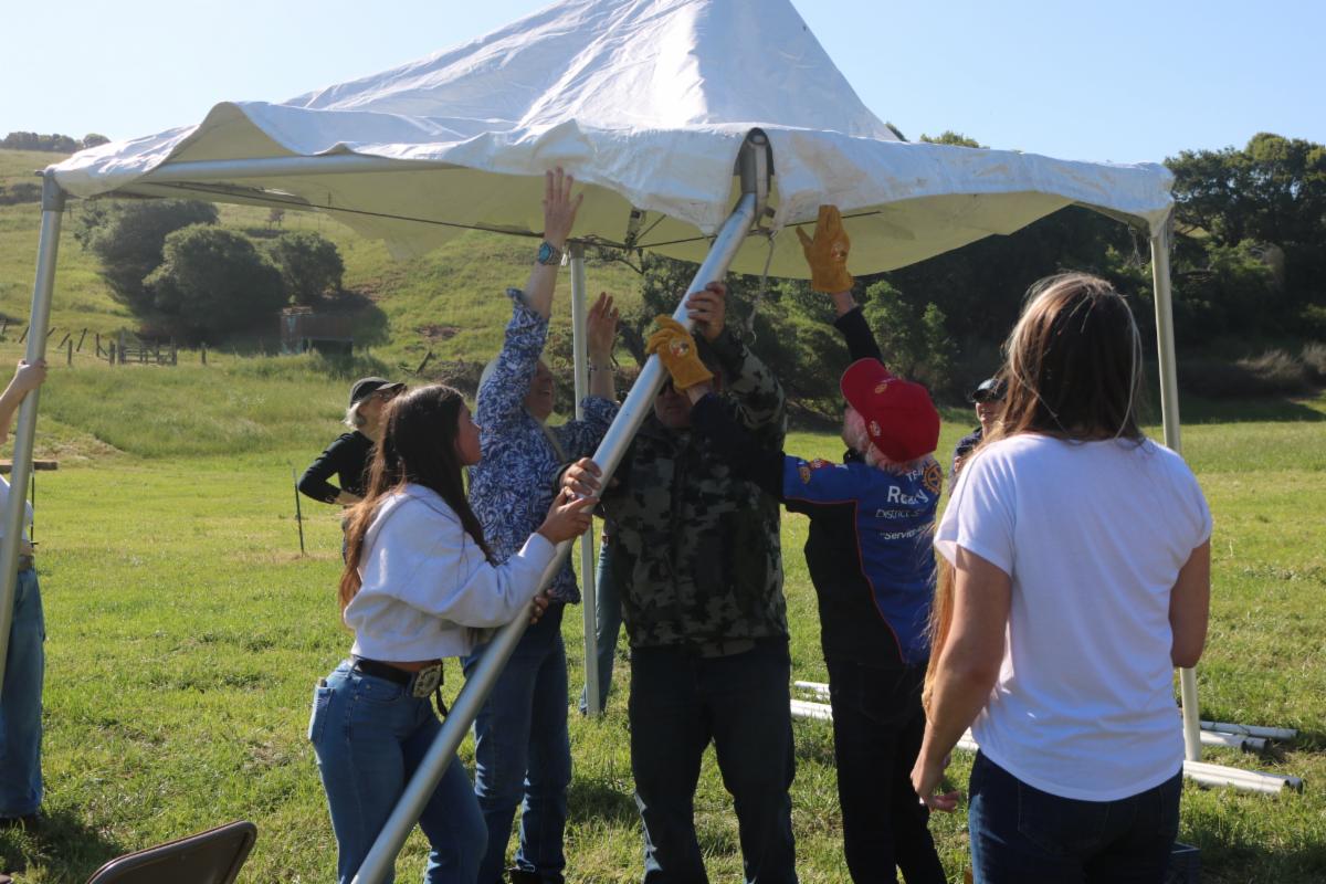 people setting up a canopy 