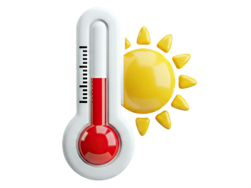 Illustration of a thermometer showing an increase in temperature with a sun behind it