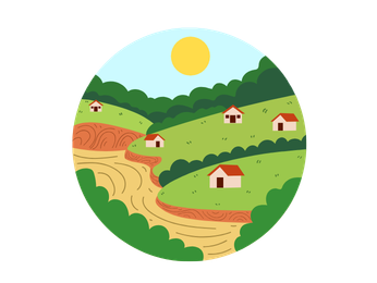 Illustration of houses on a rolling hill
