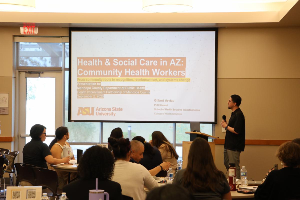 Gilbert Arvizu, PhD Candidate, ASU, and HIPMC Steering Committee member, presenting at the September 2026 Quarterly Partner Meeting