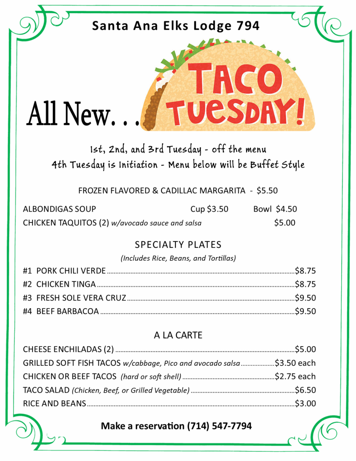NEW TACO TUESDAY MENU