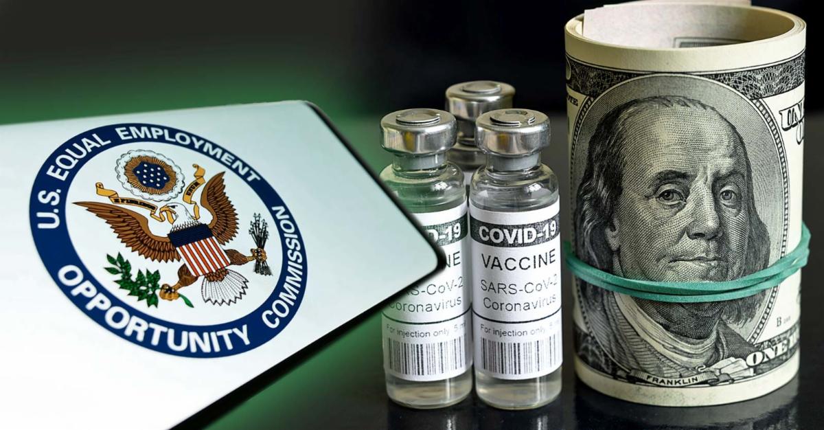 money, covid vaccines and EEOC logo