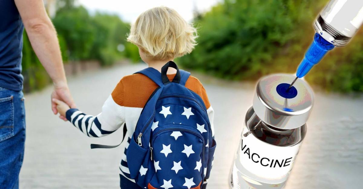 boy holding a hand and a vaccine on the right