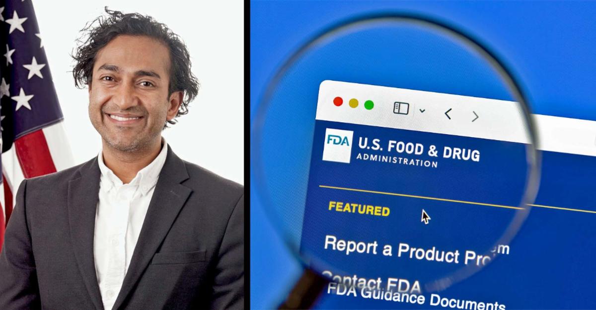 Vinay Prasad on left and FDA on right