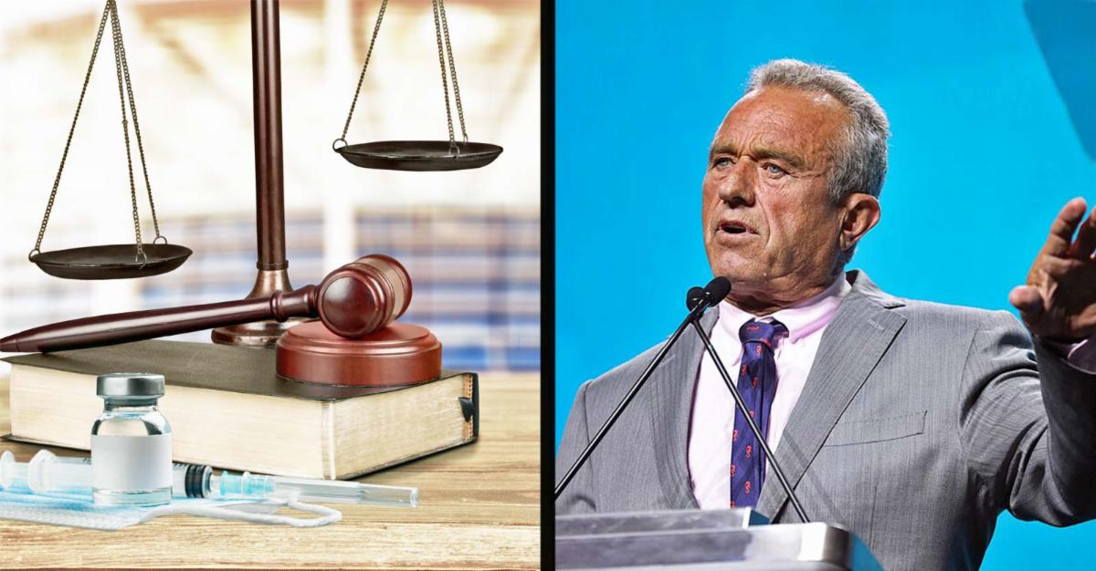 rfk jr on right and scale with gavel on the left