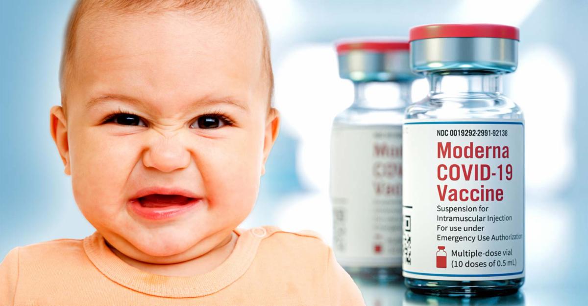 Moderna vaccine and a baby making a face