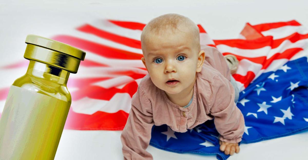 baby and vaccine bottle