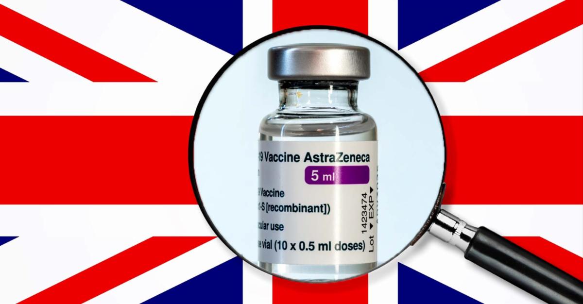 u.k. flag and astrazeneca covid vaccine 