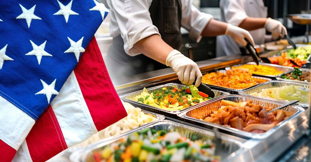 american flag and cafeteria food