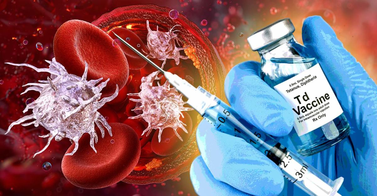 td vaccine bottle and image of blood