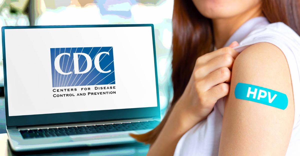 cdc logo and woman with bandage on arm that reads "HPV"