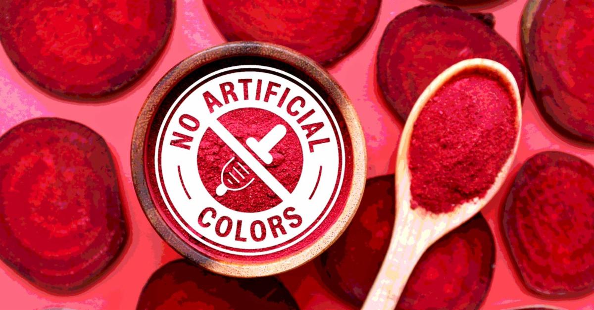 beets and words "no artificial colors" 
