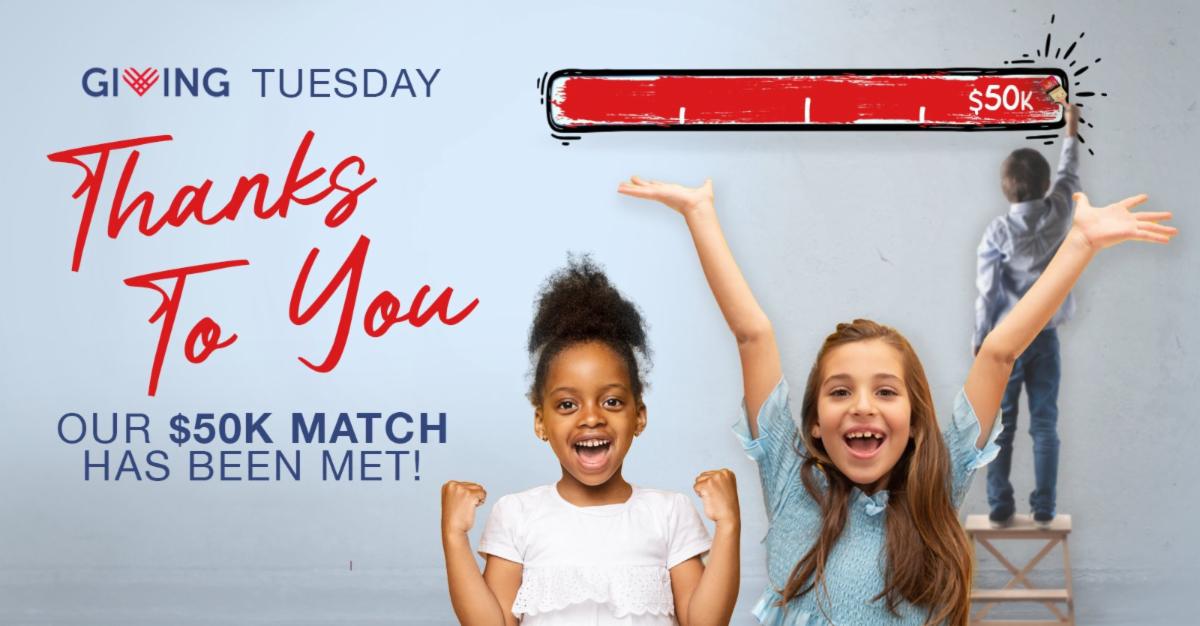Giving Tuesday — Thanks to you our $50k match has been met!