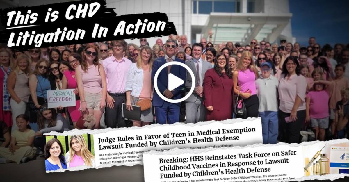 large group photo and images of news headlines with text This is CHD Litigation in Action