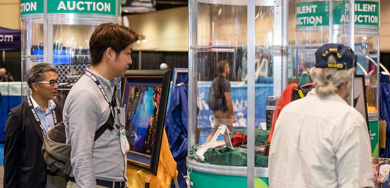 DEMA Show attendees check out products available for bidding in the Silent Auction