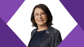 Portrait of Jefferson County Public Library Executive Director Donna Walker against a purple and white background.