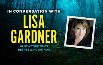 Banner advertising event with author Lisa Gardner.