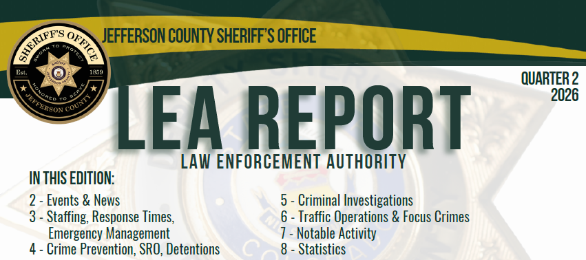Jefferson County Sheriffs Office Law Enforcement Authority Report, Quarter 2, 2026.