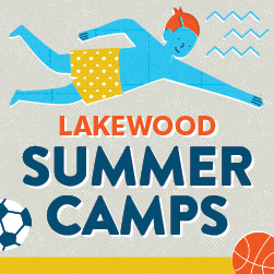 Illustrated banner promoting Lakewood summer camps.
