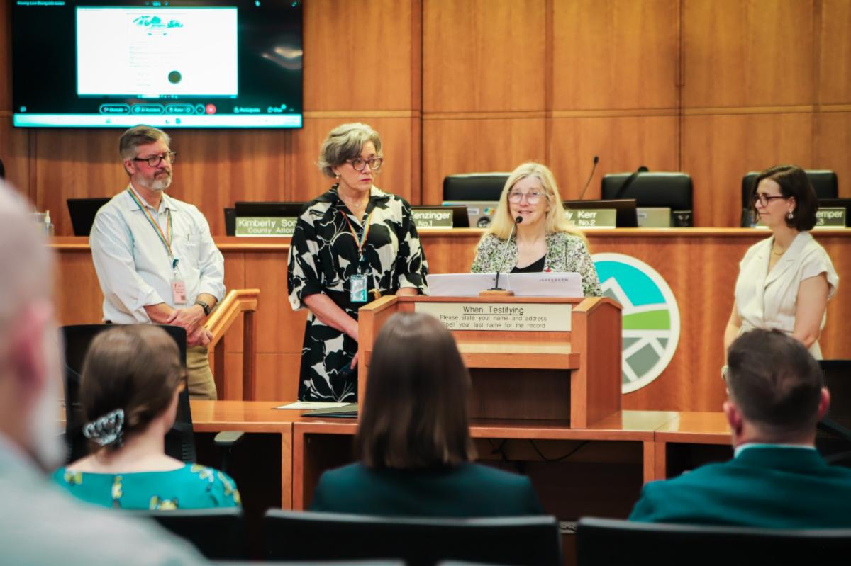 Jefferson County Coroner Annette Cannon speaks during one of two public health related proclamations made by the Board of County Commissioners on Tuesday, Aug. 18.