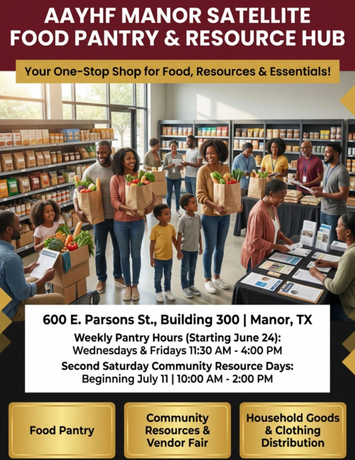 AAYHF Manor Satellite Food Pantry and Resource Hub flyer