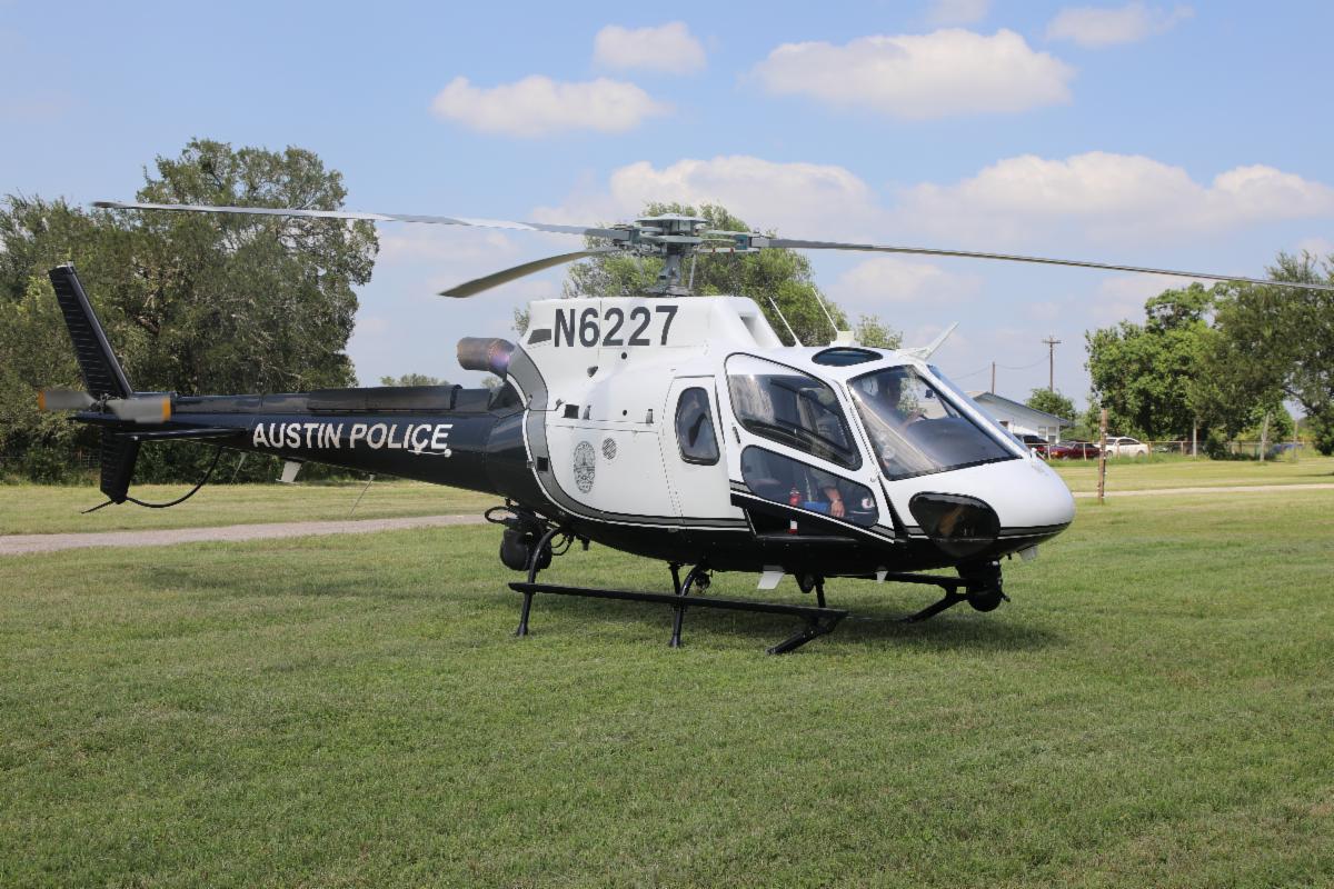 Austin Police helicopter on grass