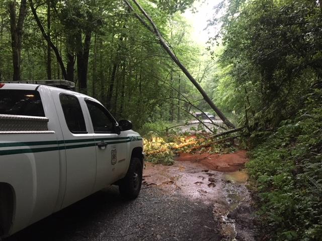 DFMO Demas assists stranded motorist at water crossing on FSR238 after flash flooding from TS Alberto.