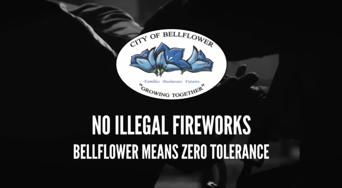 Image with City of Bellflower Logo with text No Illegal Fireworks Bellflower Means Zero Tolerance