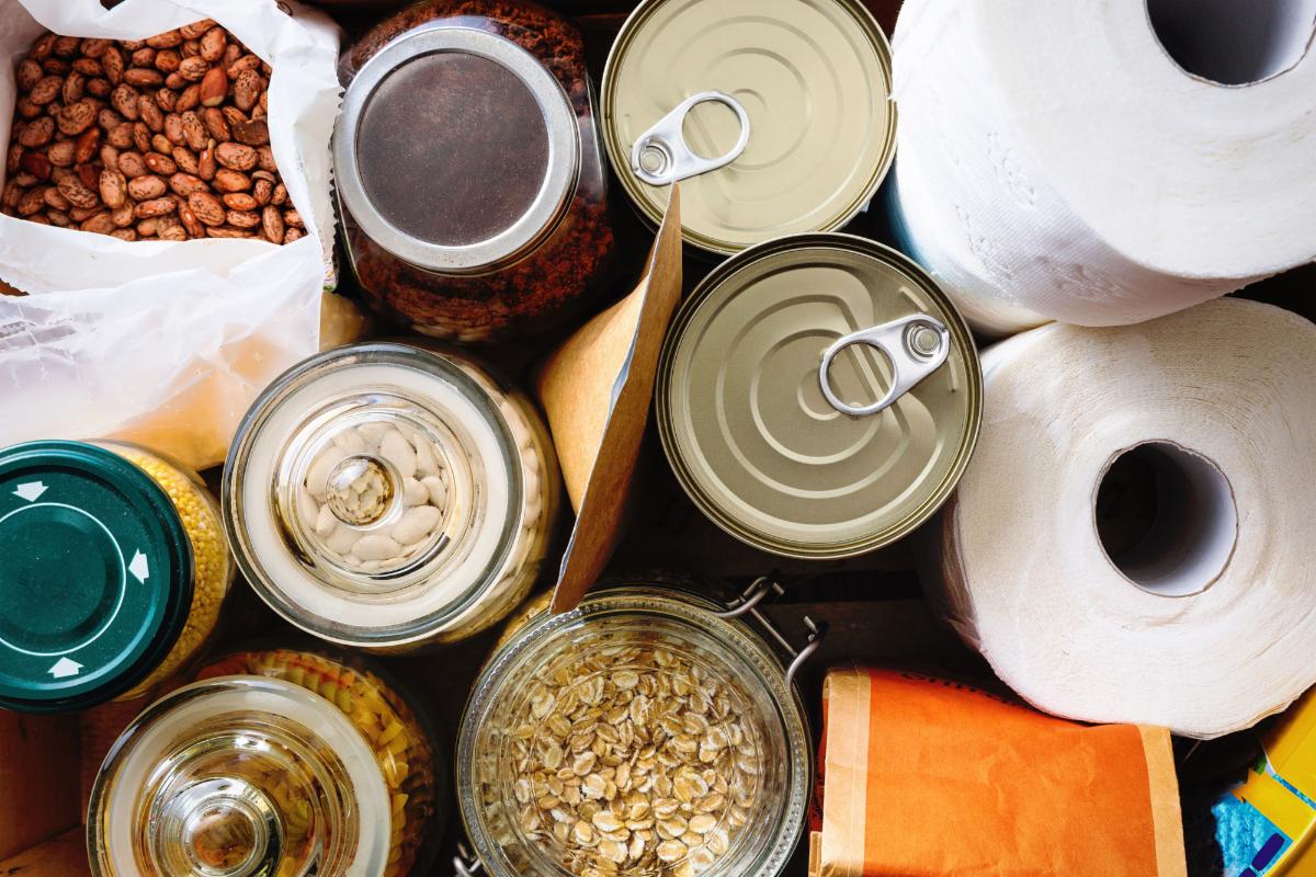 Close up of non-perishable food, canned goods