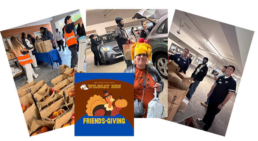 WLAC staff and students distributing Friendsgiving care packages to students and community members
