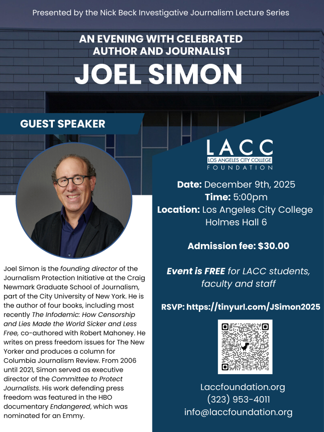 flyer of Author and Journalist Joel Simon 