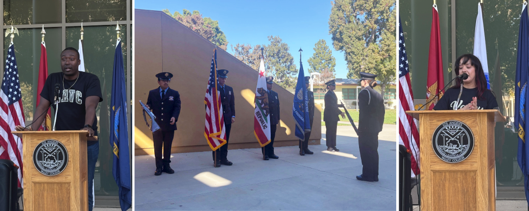 Douglas Washington of LAVC Academic Warriors, a flag presentation by the LAVC POPP, and Monique Rocha of LAVC Academic Warriors.