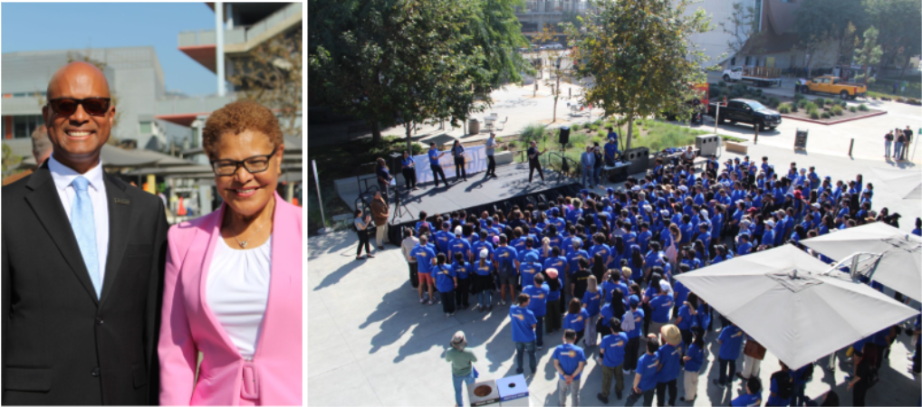 Dr. McQuarters and Mayor Karen Bass at the November 7 Shine LA event at LATTC