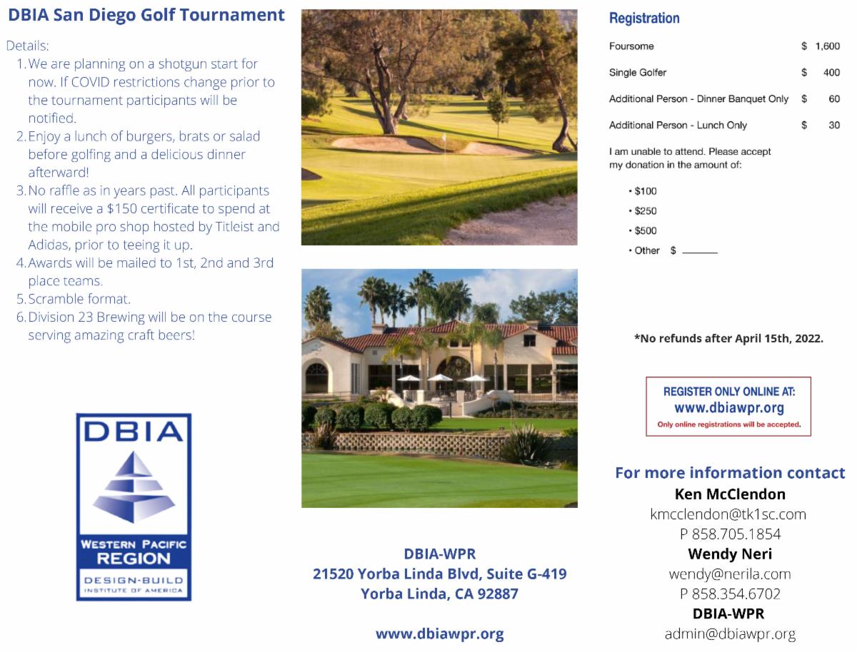 DBIAWPR San Diego Chapter Golf Tournament April 28, 2022