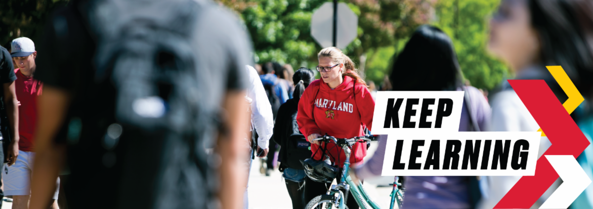 Students walking on campus keep learning
