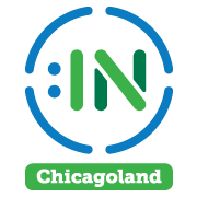 :IN inside a fragmented blue circle with "Chicagoland" below it