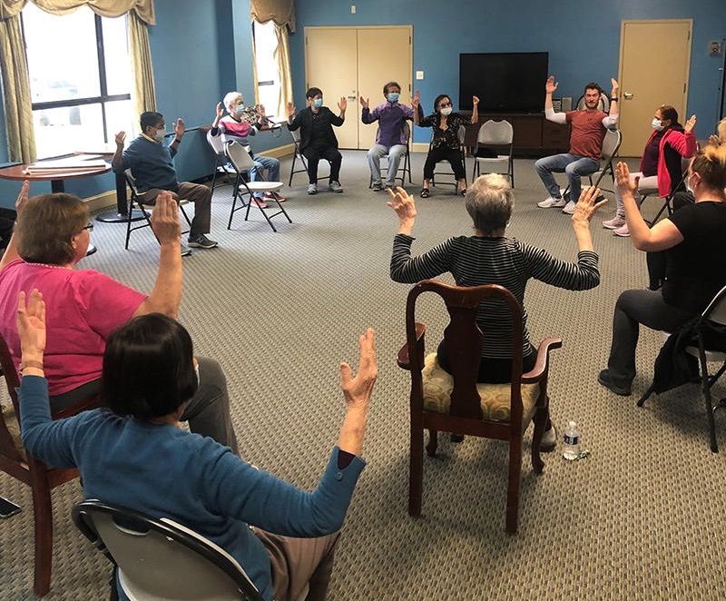 group of people in exercise class