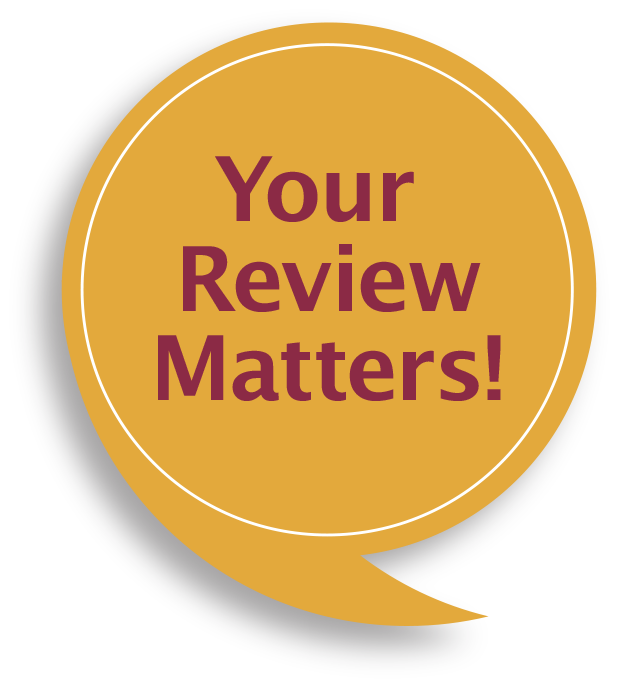 speech bubble with words your review matters inside it