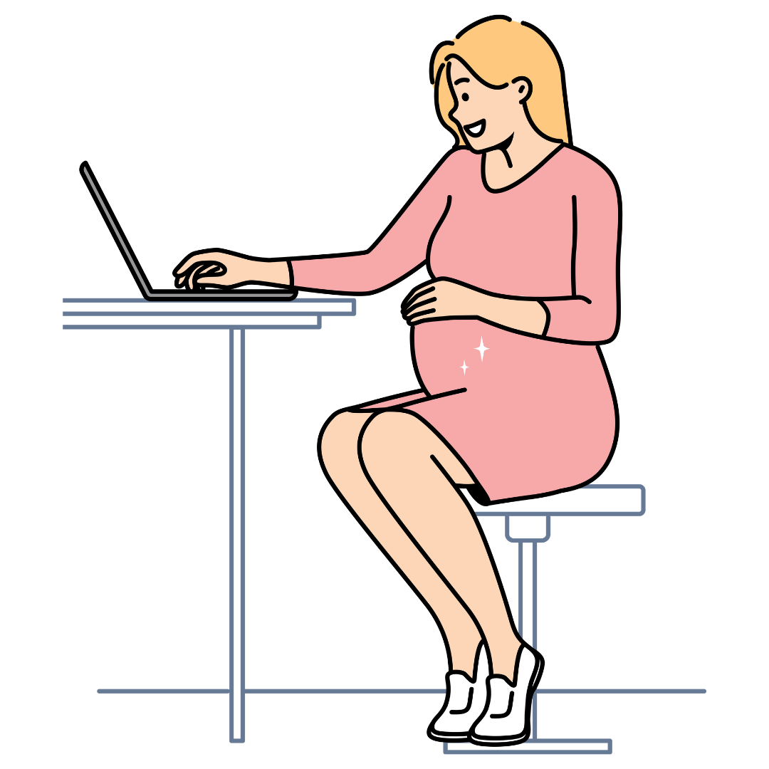 A pregnant woman working remotely as an accommodation.