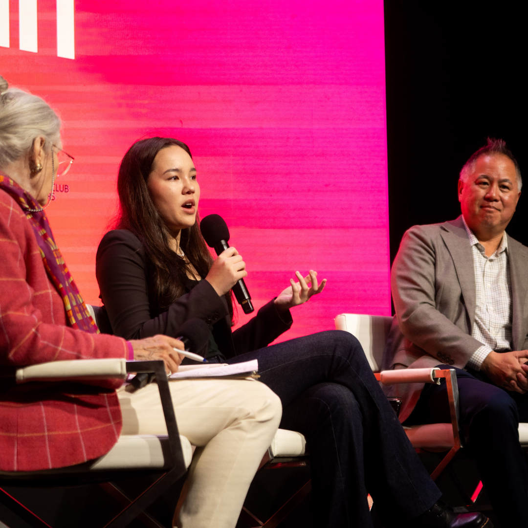 Speakers have a panel discussion at the California Civil Rights Summit.