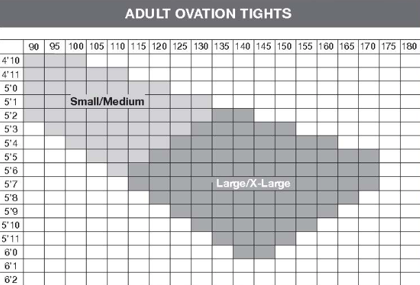 Ovation Tights Sizing Charts