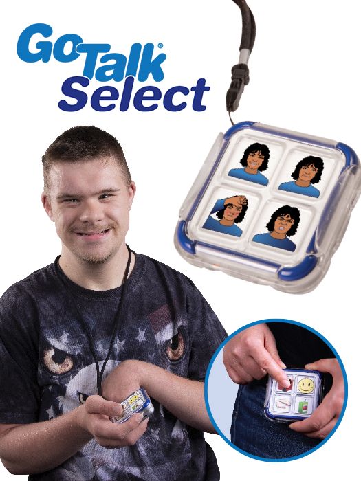 Man using the GoTalk Select around his neck to communicate